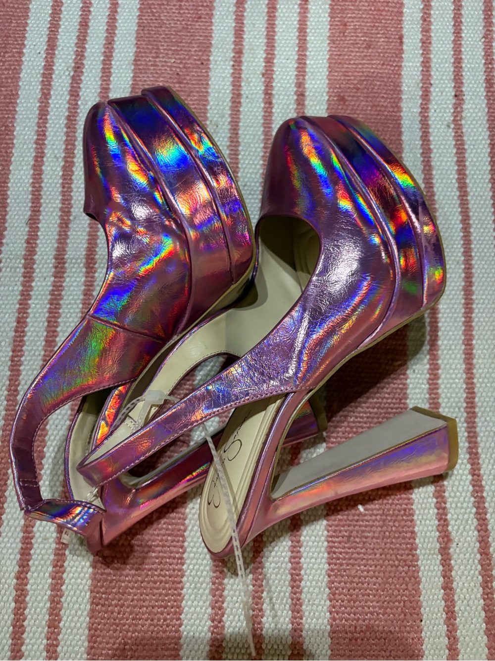 Jessica Simpson Pink Holographic Platform High Heel Slingback JS-JARIAH NWOT- 7